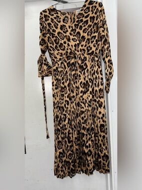 Leopard Print Wrap Maxi Dress in Tan and Black